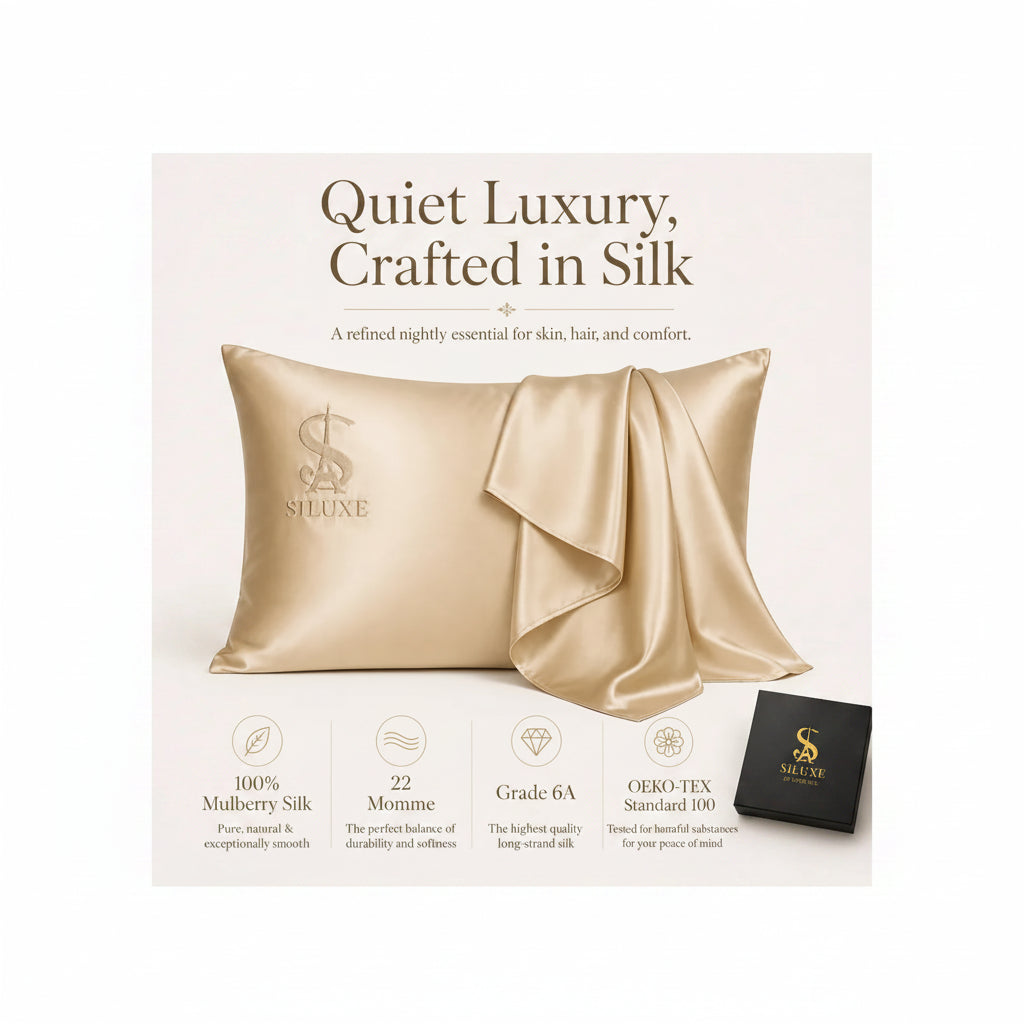 Siluxe silk pillowcase with champagne silk surface