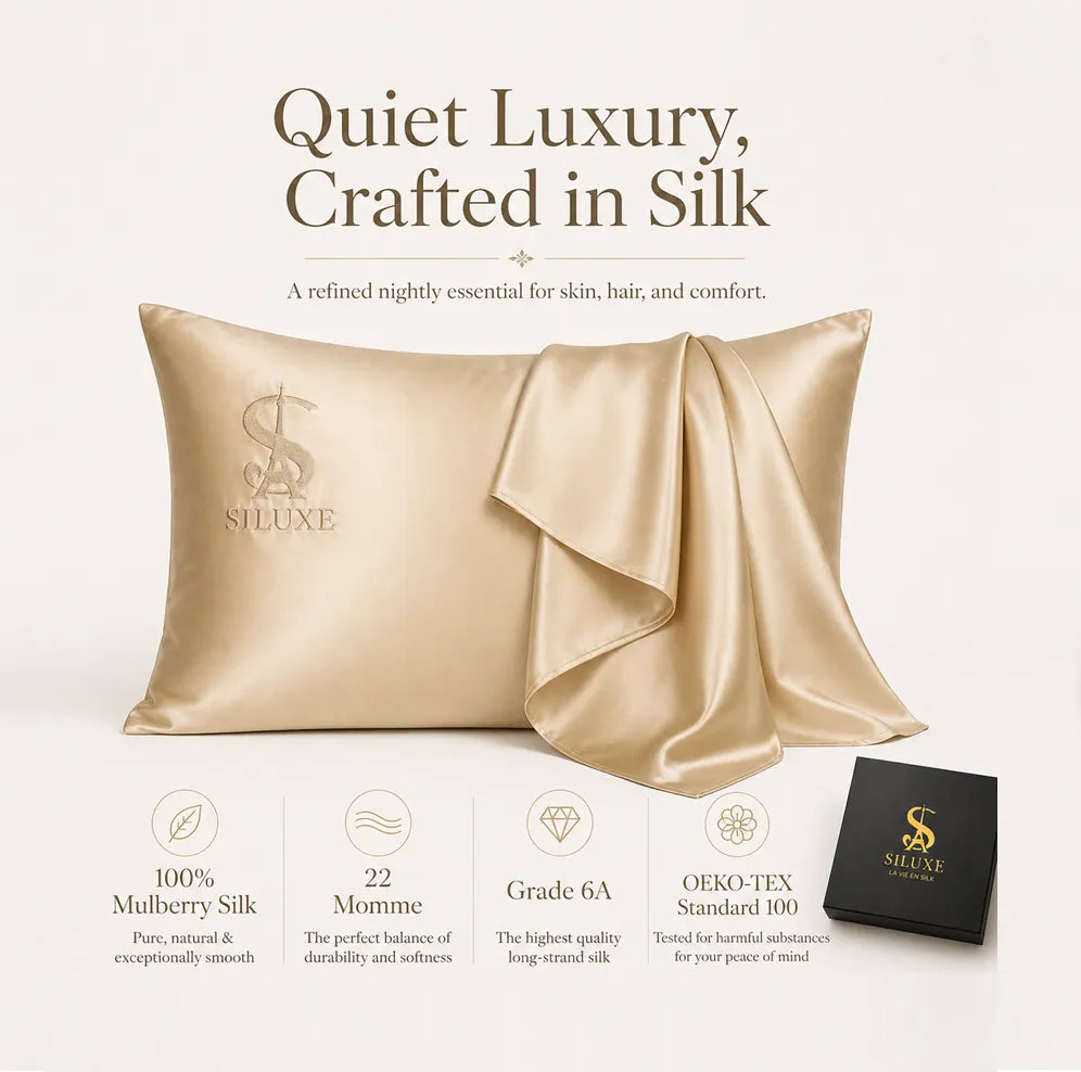 Siluxe antibacterial mulberry silk pillowcase in gold tone
