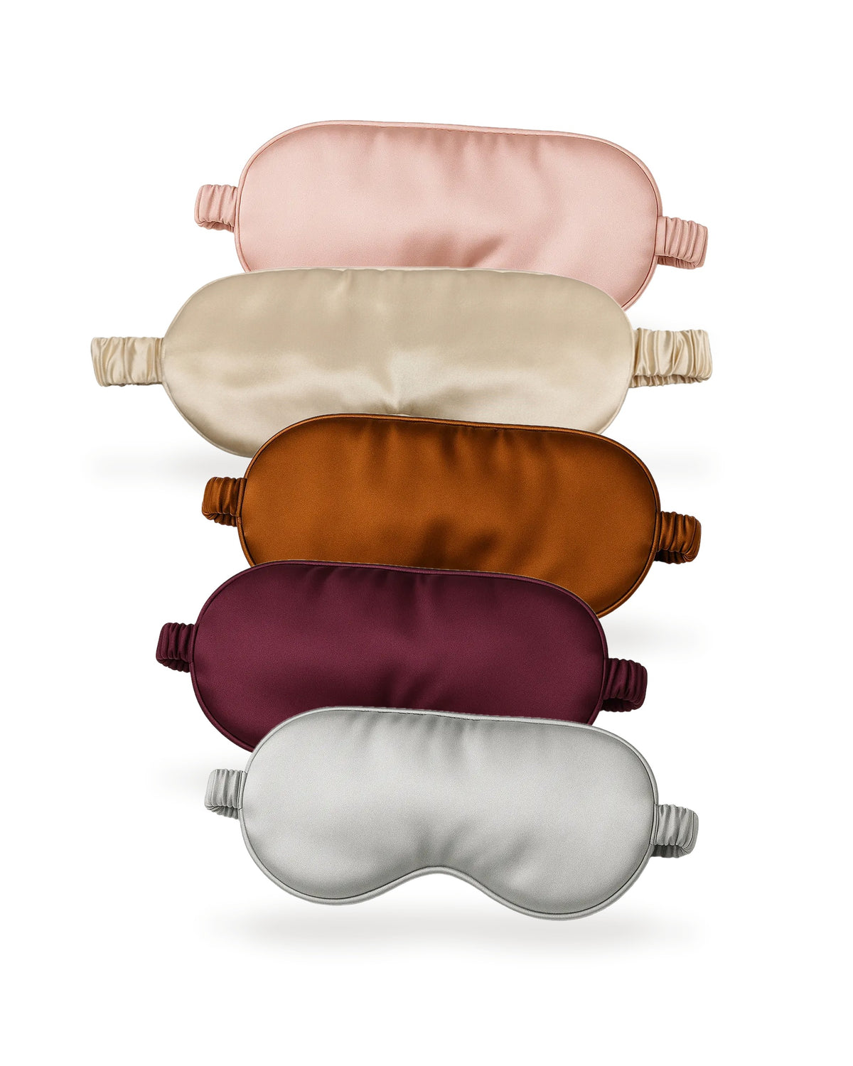 Siluxe silk eye mask in five colours: Rose gold, Gold, Bronze, Burgundy and Silver
