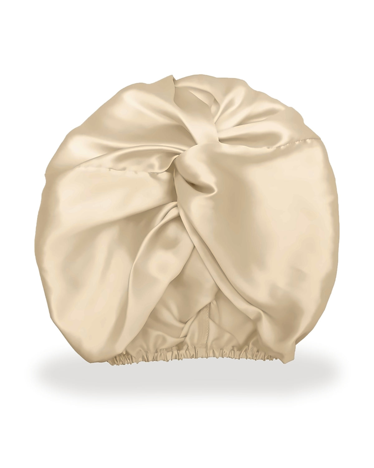 Bonnet en soie Siluxe Glow, coloris Or, vue produit sur fond blanc : nœud torsadé et élastique doux