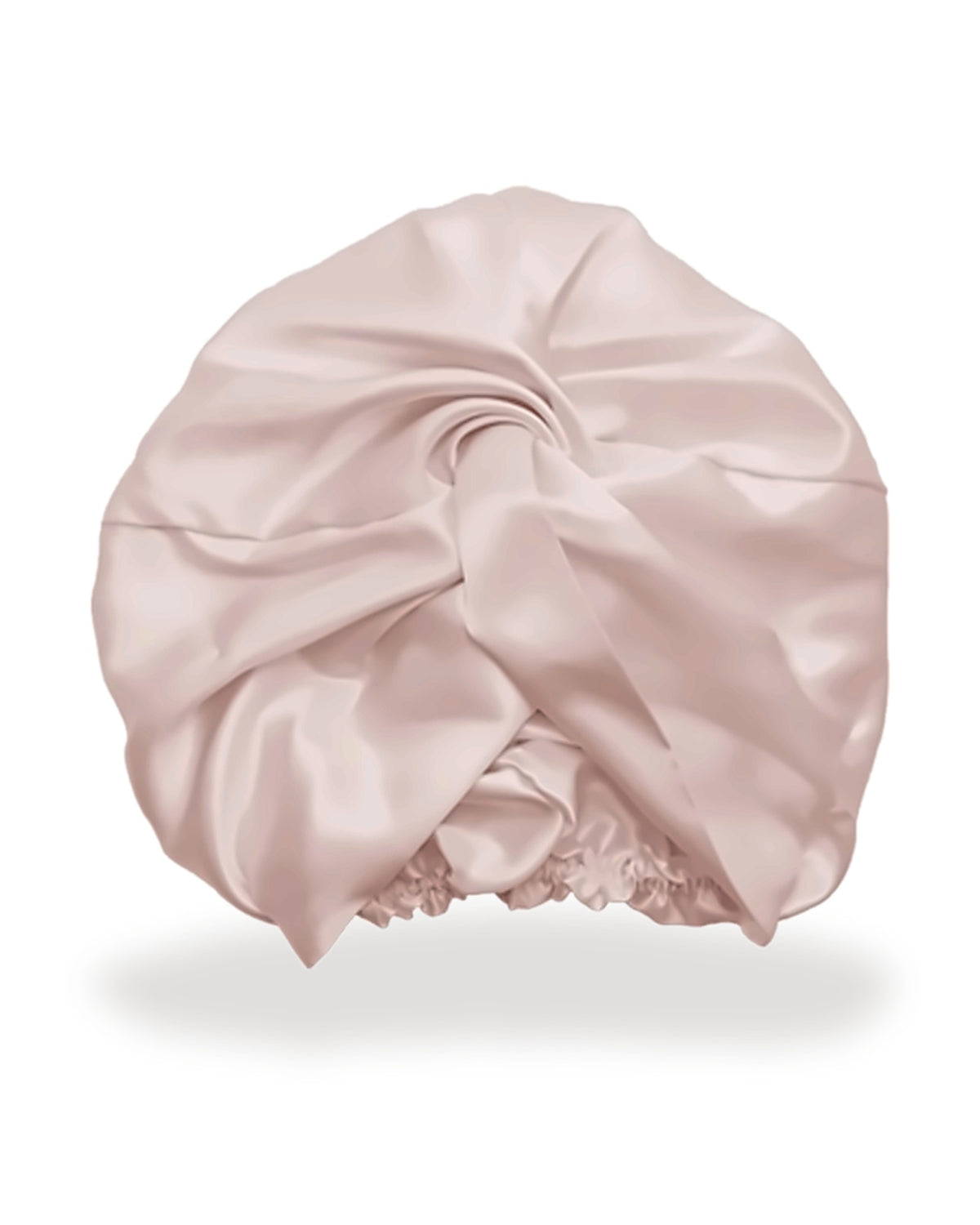 Siluxe Glow silk bonnet in Rose gold, product view on white: twist-front knot and soft elastic