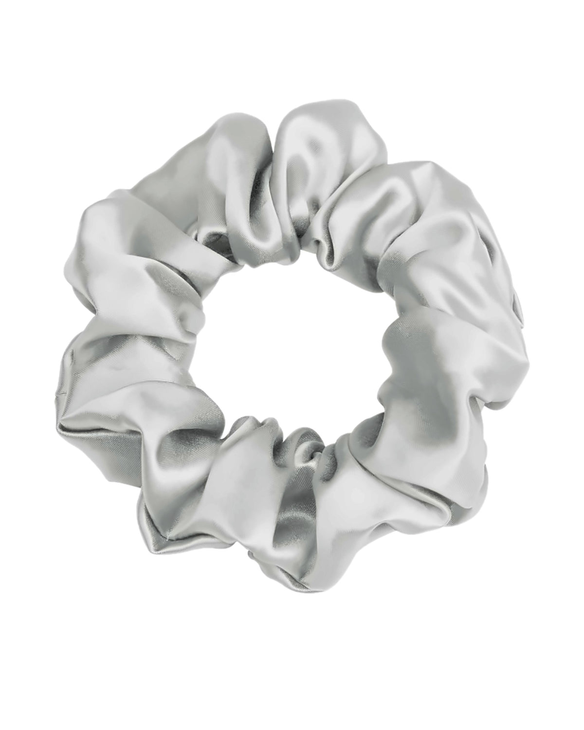 Siluxe silk scrunchie Large in Silver, product view on white