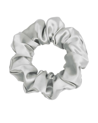 Siluxe silk scrunchie Large in Silver, product view on white